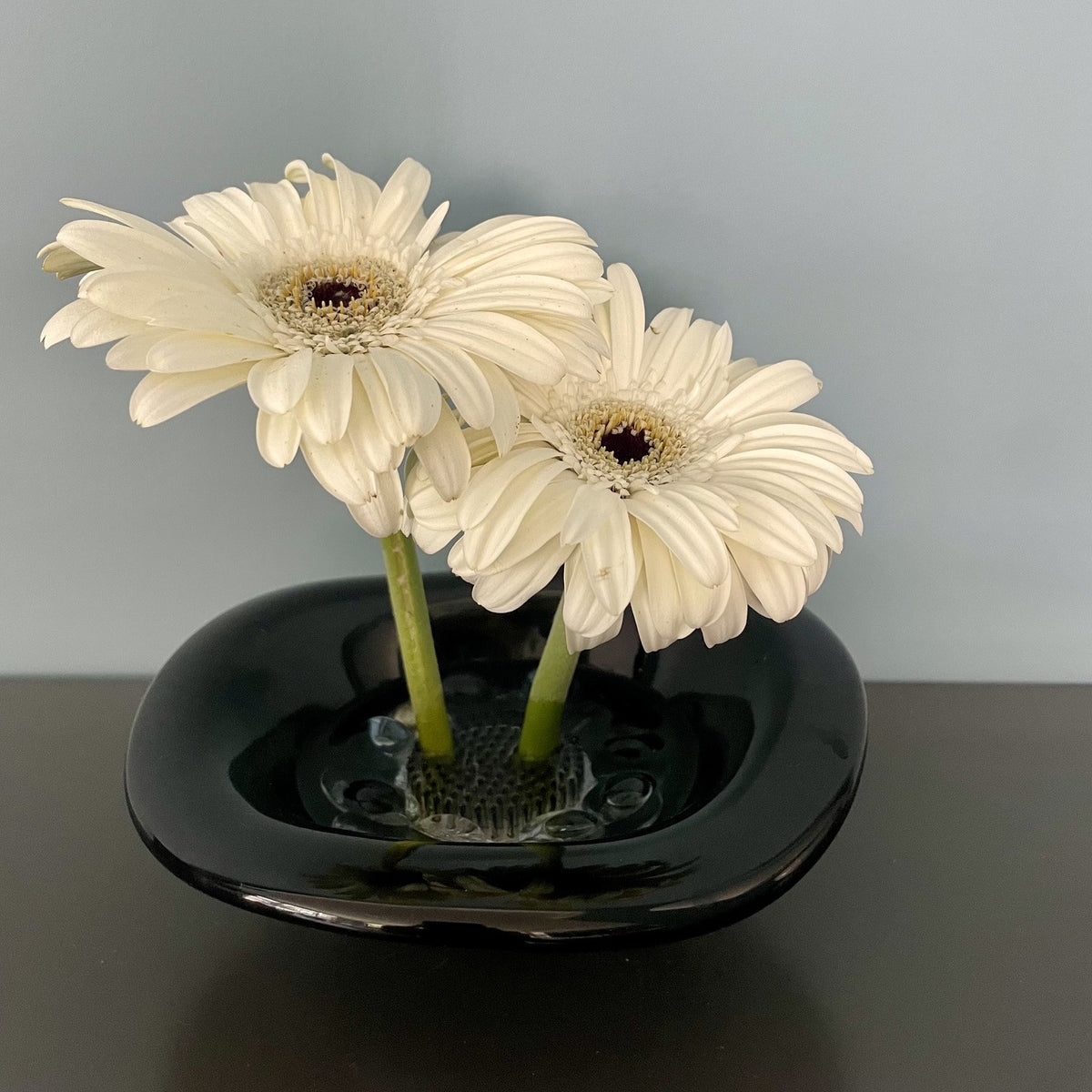 Black Ceramic Vase with Flower Frog Pin