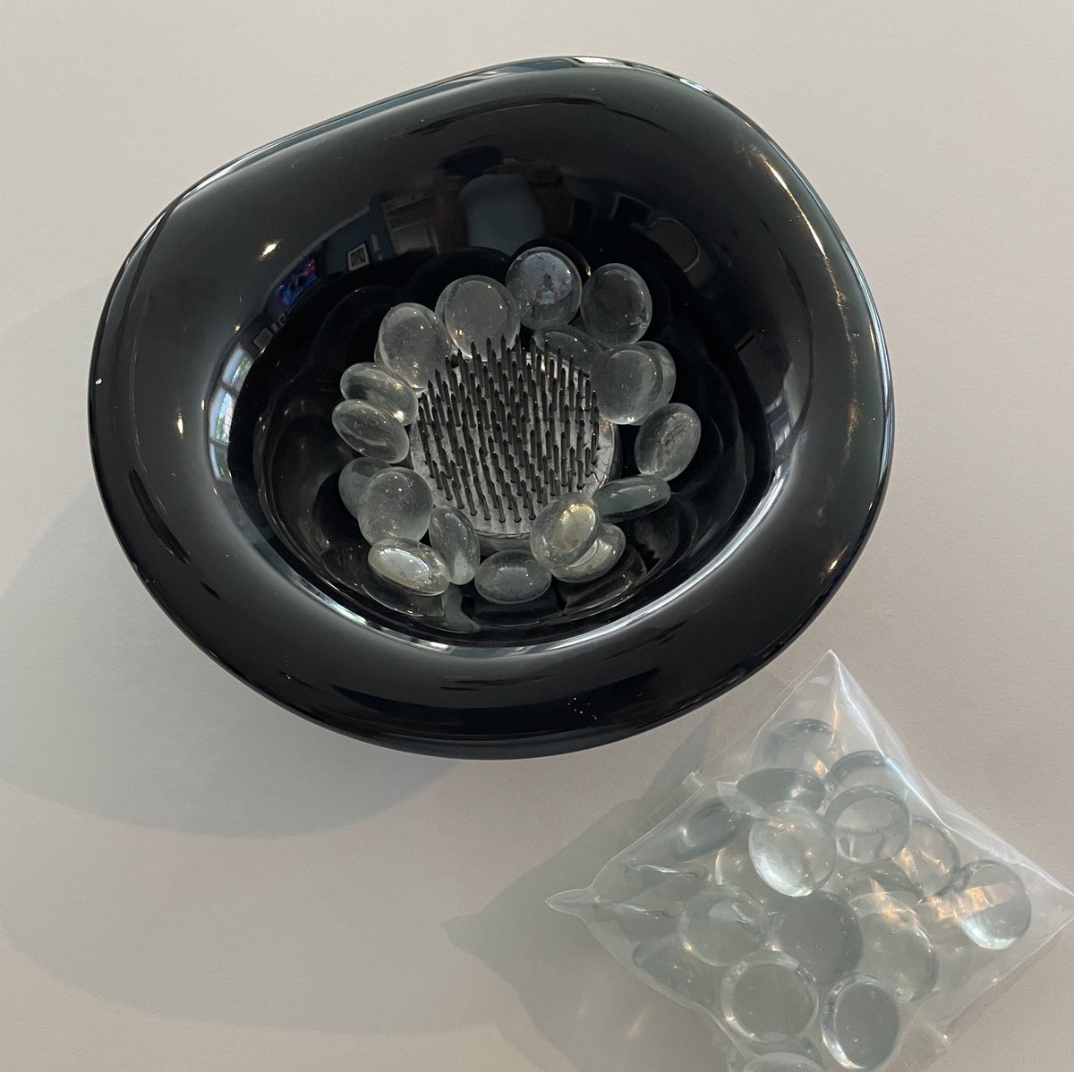 Black Ceramic Vase with Flower Frog Pin