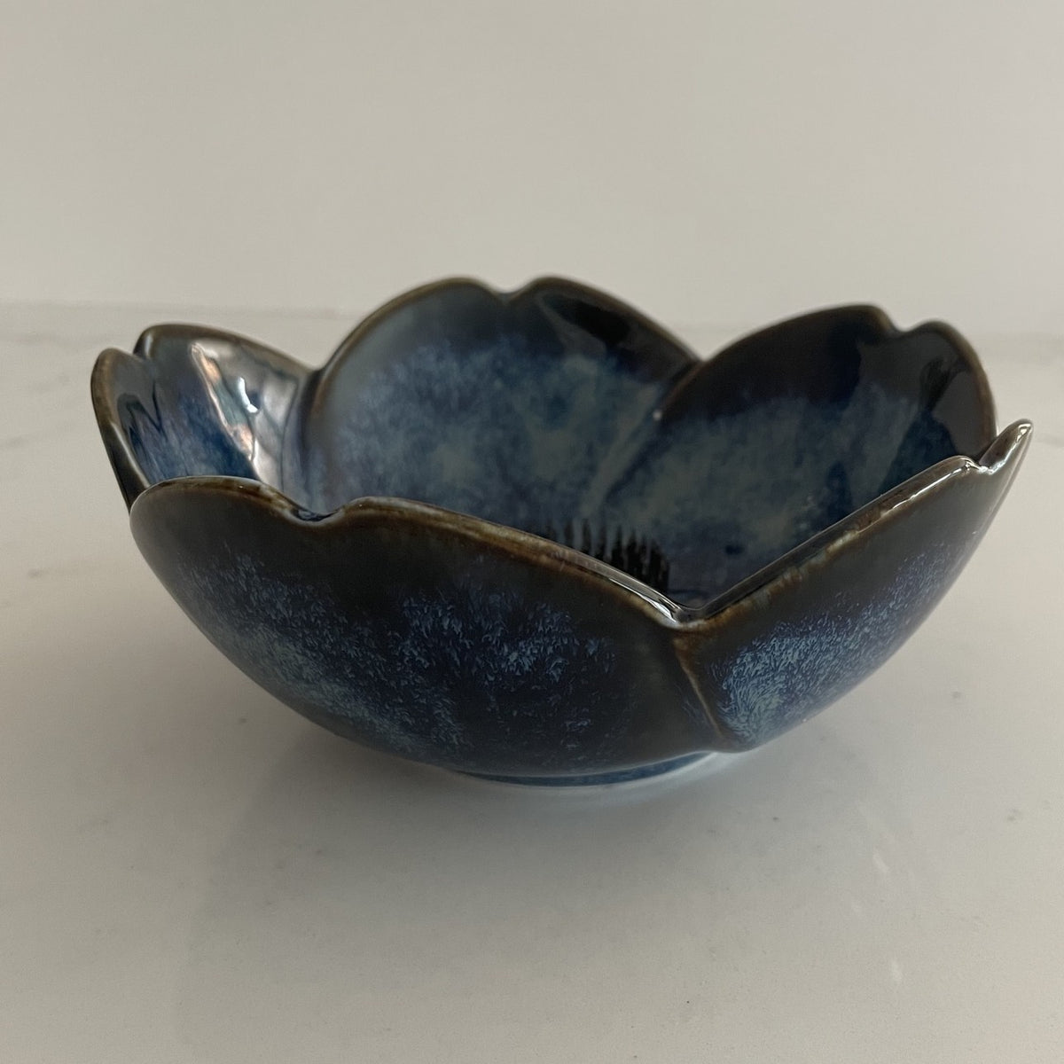 Blue Glossy Ceramic Vase with Flower Frog Pin