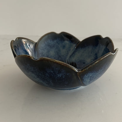 Blue Glossy Ceramic Vase with Flower Frog Pin