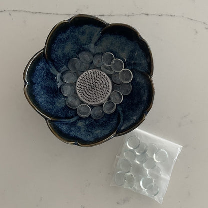 Blue Glossy Ceramic Vase with Flower Frog Pin