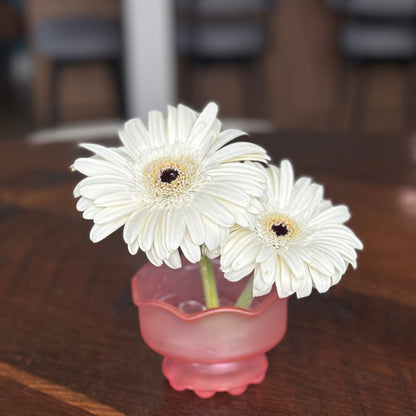 Pink Frosted Glass Vase with Flower Frog Pin
