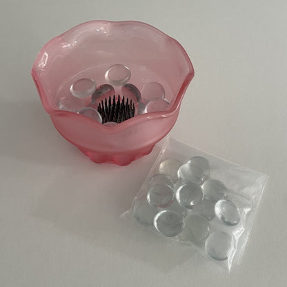 Pink Frosted Glass Vase with Flower Frog Pin