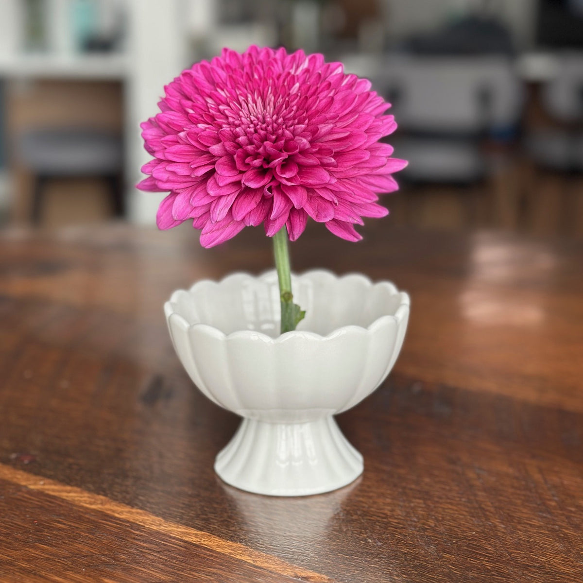 Small White Pedestal Vase with Flower Frog Pin