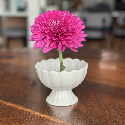 Small White Pedestal Vase with Flower Frog Pin