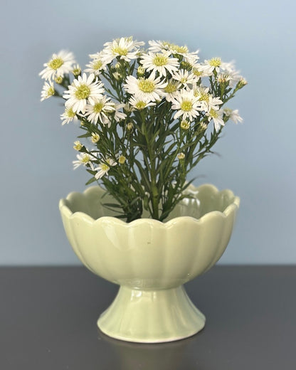 Small Green Ceramic Pedestal Vase with Flower Frog Pin