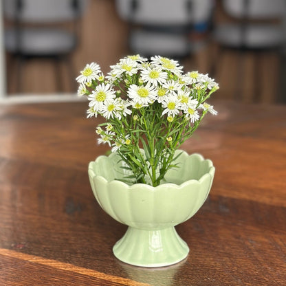 Small Green Ceramic Pedestal Vase with Flower Frog Pin