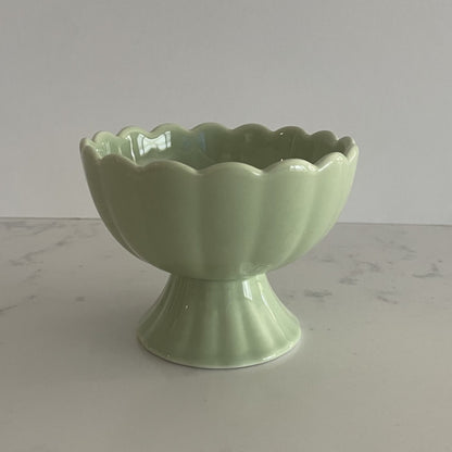 Small Green Ceramic Pedestal Vase with Flower Frog Pin