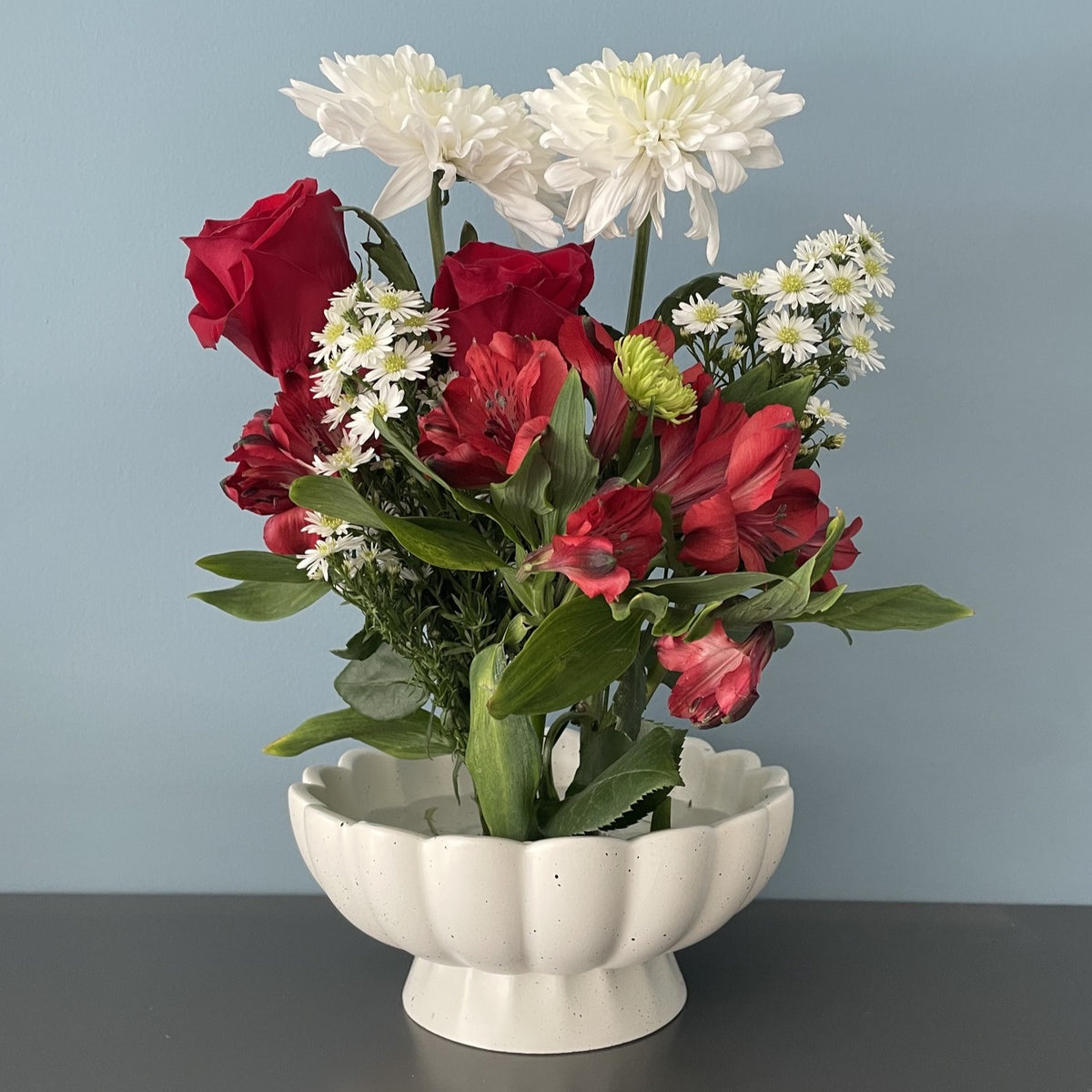Large White Ceramic Vase with Flower Frog Pin